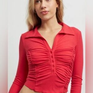 Urban Outfitters Aries Ruched Blouse In Red. Size M.